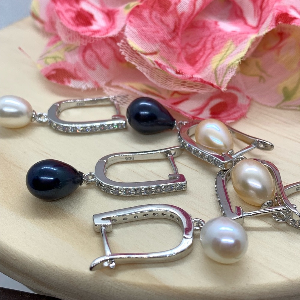 🌟 Freshwater Natural Pearl Earrings S925 CZ - Picture 6 of 7